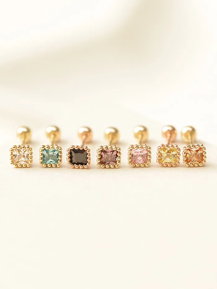 14K Gold Minimi Colorful Square Earring 20G MinimalBijoux Earrings