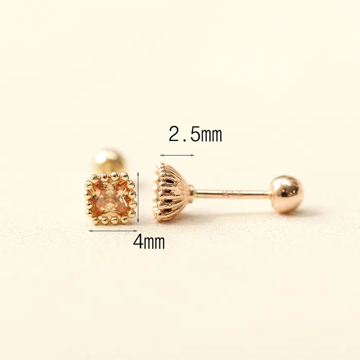 14K Gold Minimi Colorful Square Earring 20G MinimalBijoux Earrings
