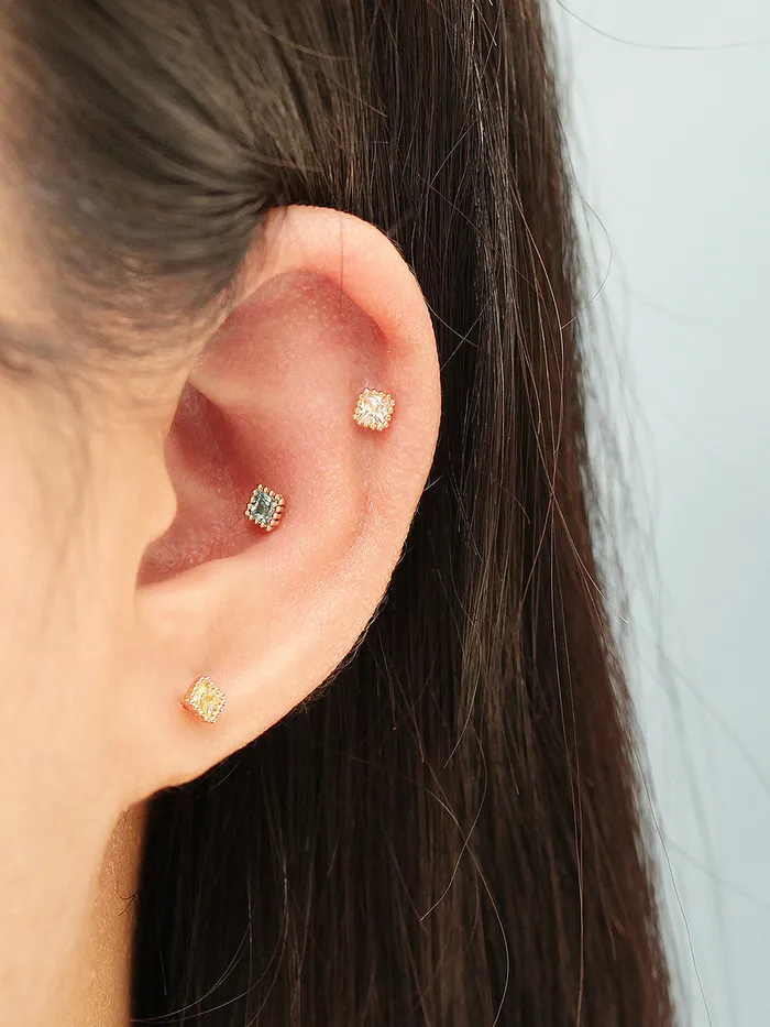 14K Gold Minimi Colorful Square Earring 20G MinimalBijoux Earrings