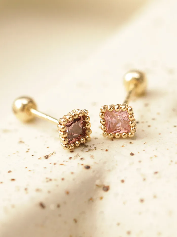 14K Gold Minimi Colorful Square Earring 20G MinimalBijoux Earrings