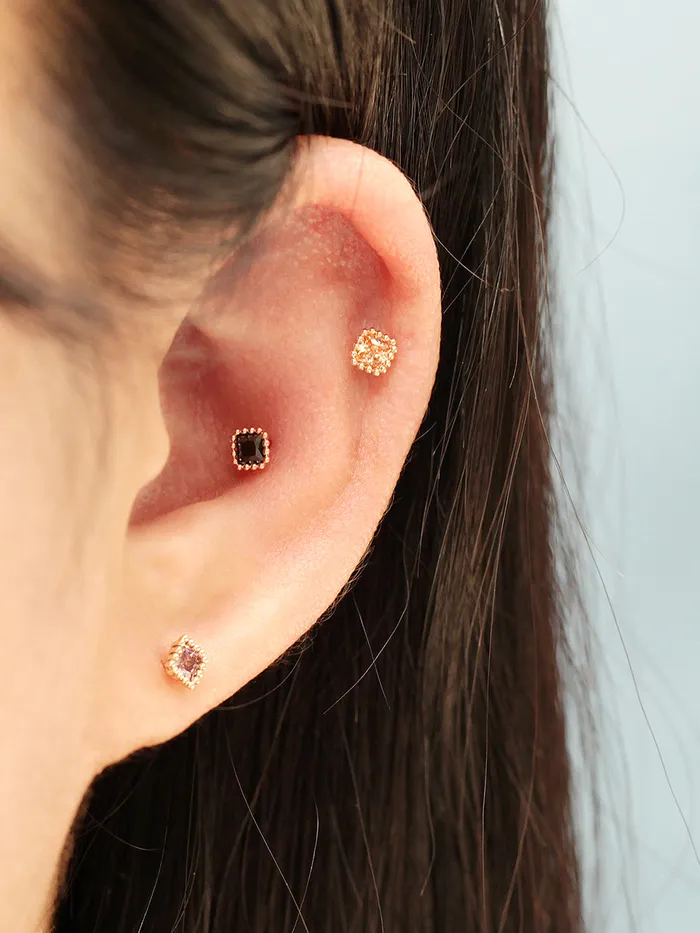 14K Gold Minimi Colorful Square Earring 20G MinimalBijoux Earrings