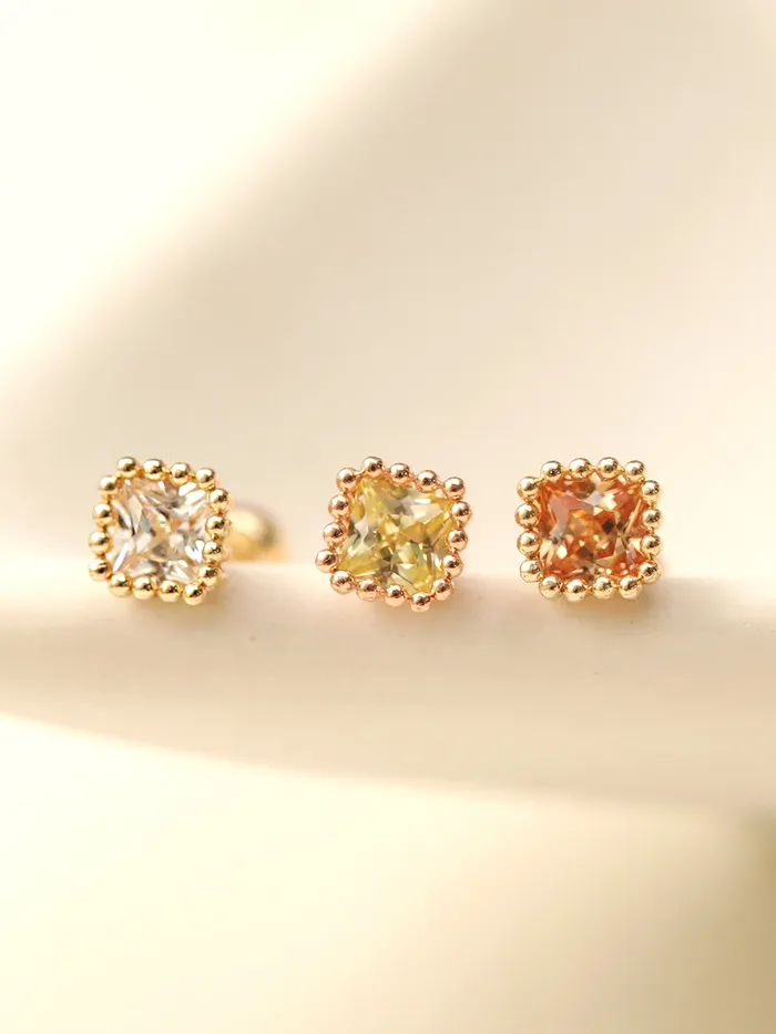 14K Gold Minimi Colorful Square Earring 20G MinimalBijoux Earrings