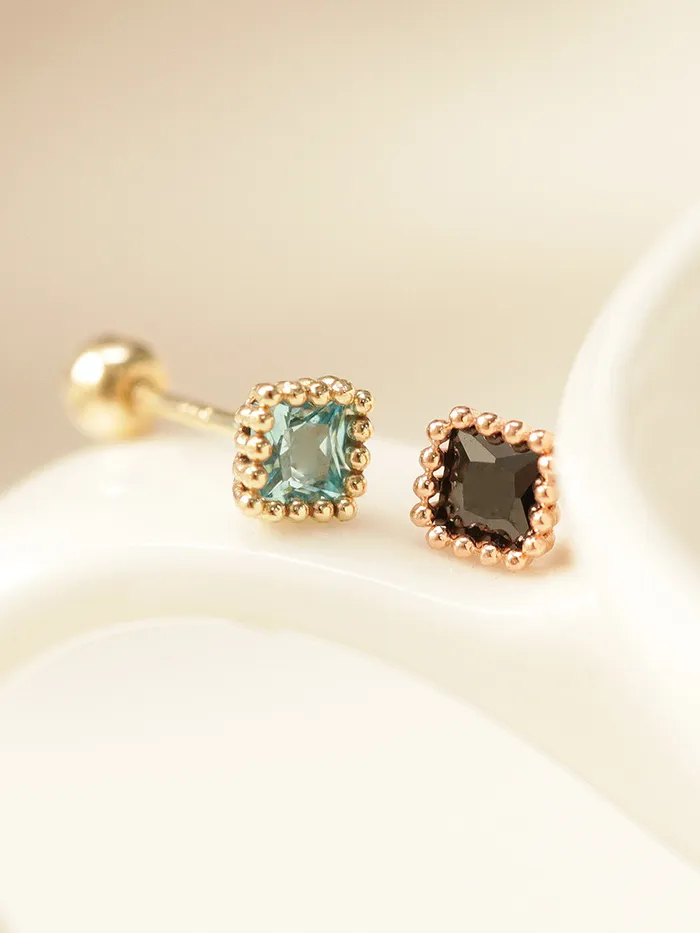 14K Gold Minimi Colorful Square Earring 20G MinimalBijoux Earrings
