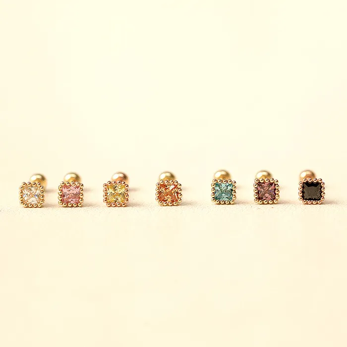 14K Gold Minimi Colorful Square Earring 20G MinimalBijoux Earrings