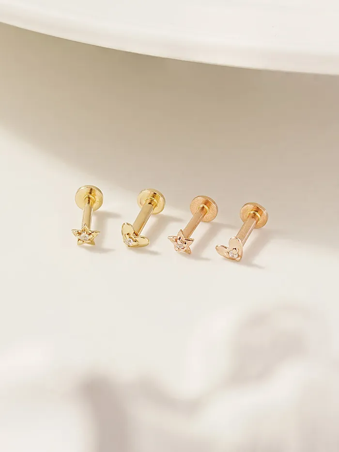 14K Gold Minimi Cubic Star and Heart Internally Threaded Labret Piercing 18G16G MinimalBijoux Necklaces 14K Gold Minimi Cubic Star and Heart Internally Threaded Labret Piercing 18G16G MinimalBijoux Necklaces
