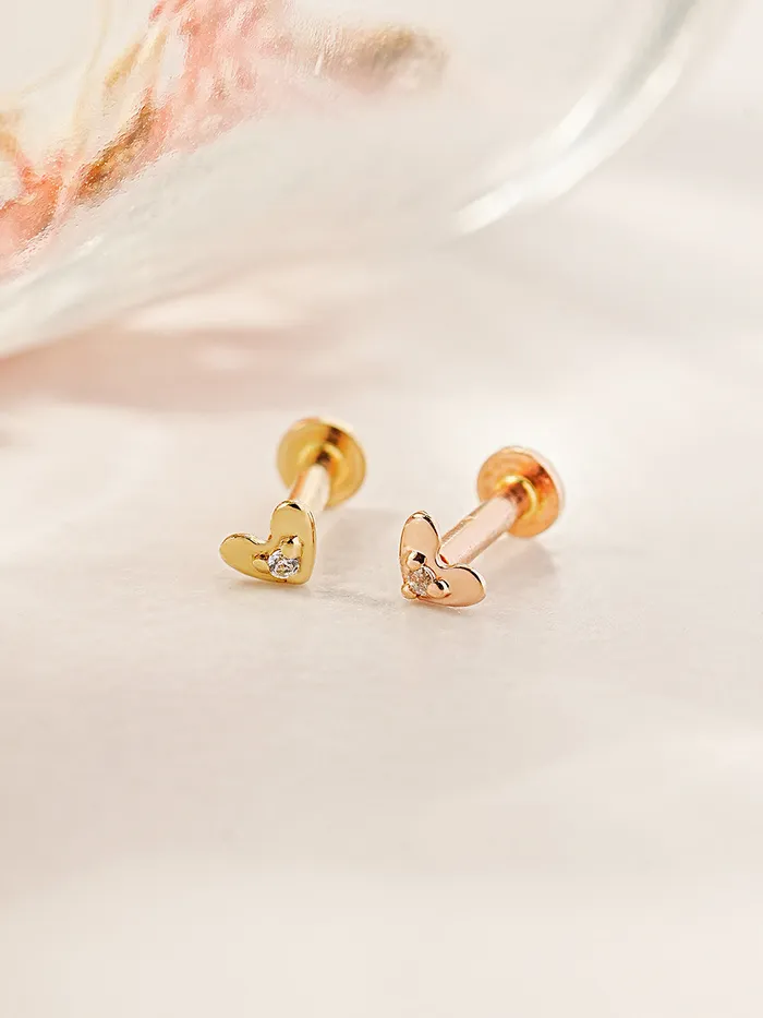 14K Gold Minimi Cubic Star and Heart Internally Threaded Labret Piercing 18G16G MinimalBijoux Necklaces