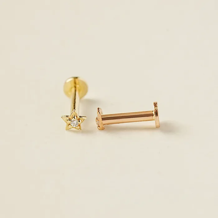 14K Gold Minimi Cubic Star and Heart Internally Threaded Labret Piercing 18G16G MinimalBijoux Necklaces