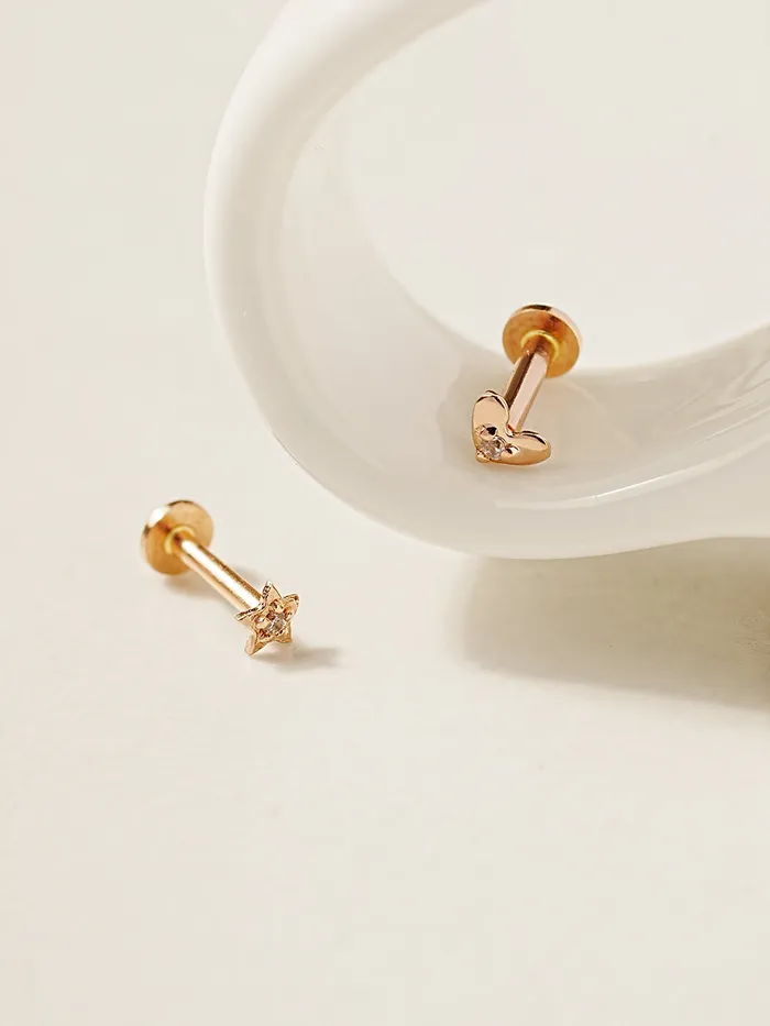 14K Gold Minimi Cubic Star and Heart Internally Threaded Labret Piercing 18G16G MinimalBijoux Necklaces