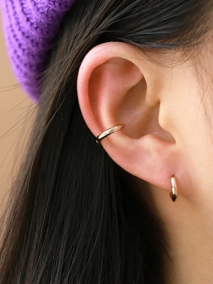 14K Gold Plain Hoop Cartilage Earring MinimalBijoux Earrings