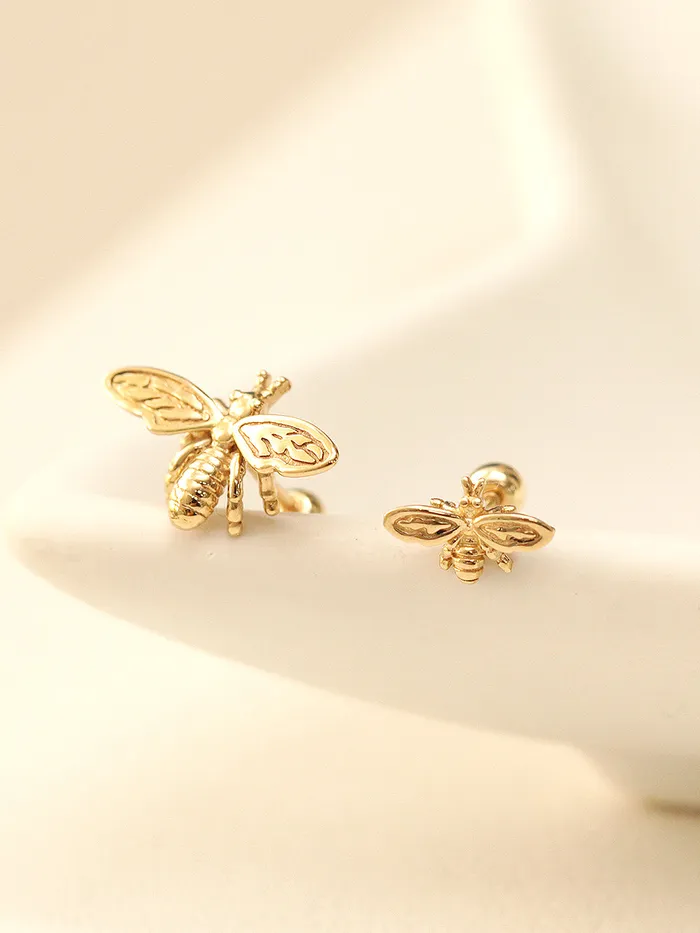 14K Gold Queen Baby Bee Cartilage Earring 20G18G16G MinimalBijoux Earrings