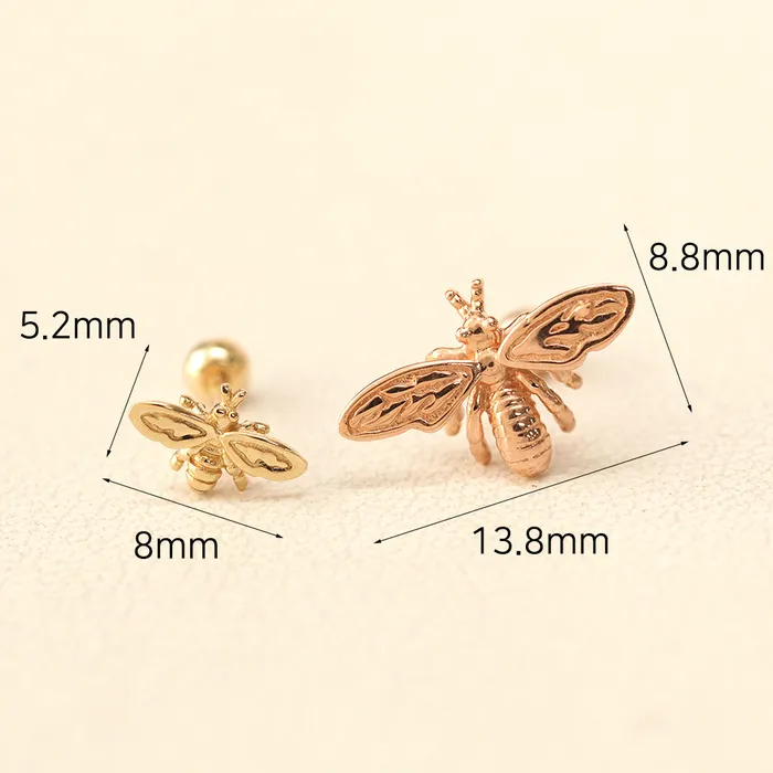14K Gold Queen Baby Bee Cartilage Earring 20G18G16G MinimalBijoux Earrings