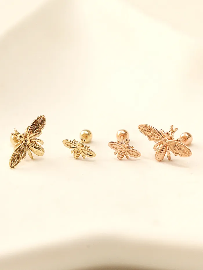 14K Gold Queen Baby Bee Cartilage Earring 20G18G16G MinimalBijoux Earrings