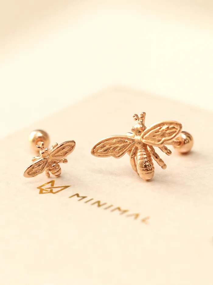 14K Gold Queen Baby Bee Cartilage Earring 20G18G16G MinimalBijoux Earrings