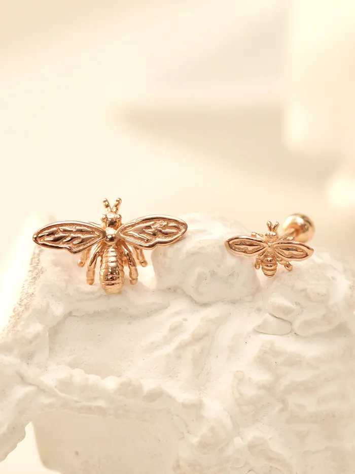 14K Gold Queen Baby Bee Cartilage Earring 20G18G16G MinimalBijoux Earrings
