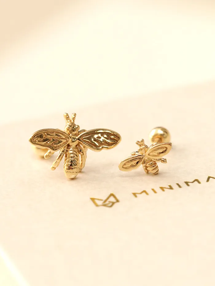 14K Gold Queen Baby Bee Cartilage Earring 20G18G16G MinimalBijoux Earrings