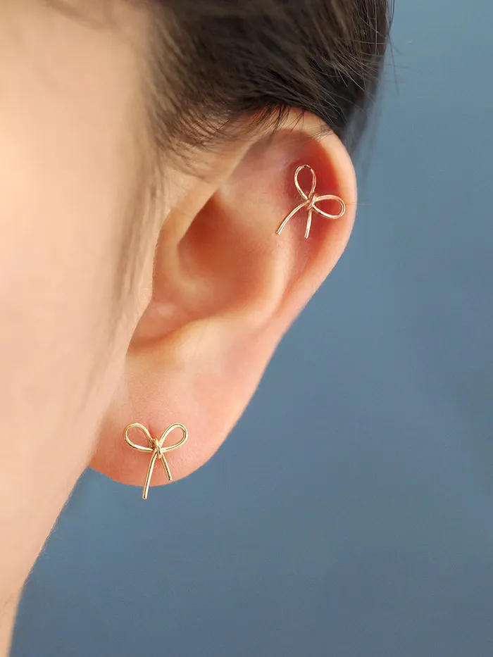 14K Gold Ribbon Stud Earring MinimalBijoux Earrings