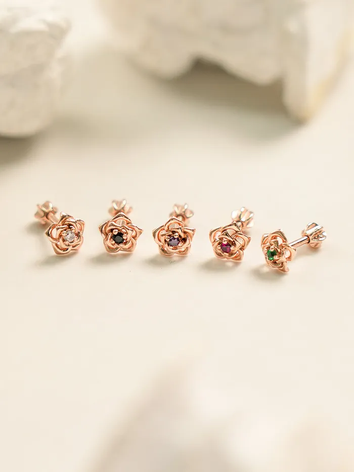 14K Gold Rose Flower Cubic Cartilage Earring 18G16G MinimalBijoux Earrings
