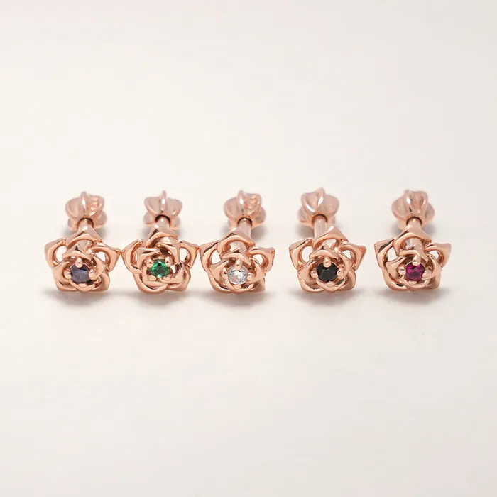 14K Gold Rose Flower Cubic Cartilage Earring 18G16G MinimalBijoux Earrings