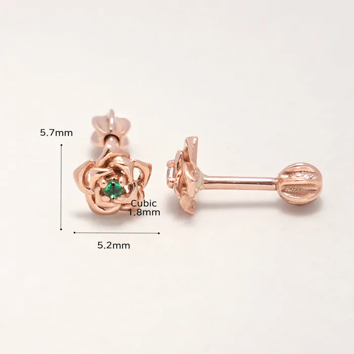 14K Gold Rose Flower Cubic Cartilage Earring 18G16G MinimalBijoux Earrings