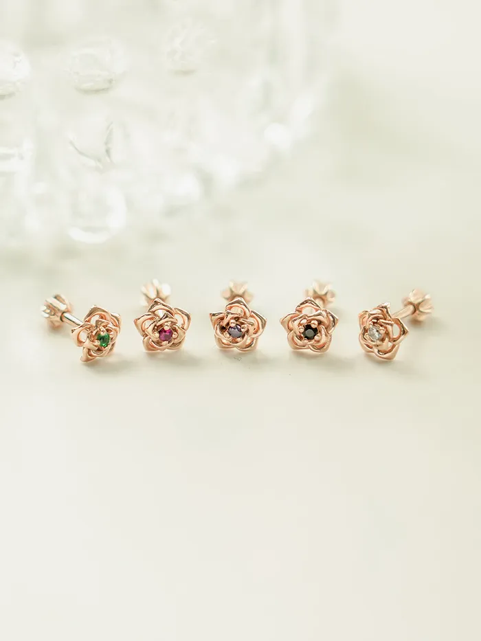 14K Gold Rose Flower Cubic Cartilage Earring 18G16G MinimalBijoux Earrings