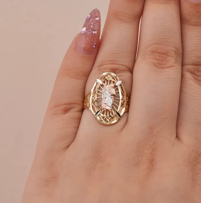 14K Gold San Judas Womens Ring RG1801 AB and J Rings 14K Gold San Judas Womens Ring RG1801 AB and J Rings