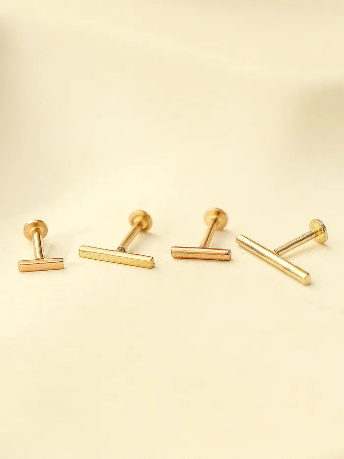 14K Gold Simple Stick Internally Threaded Labret Piercing 18G16G MinimalBijoux Rings 14K Gold Simple Stick Internally Threaded Labret Piercing 18G16G MinimalBijoux Rings