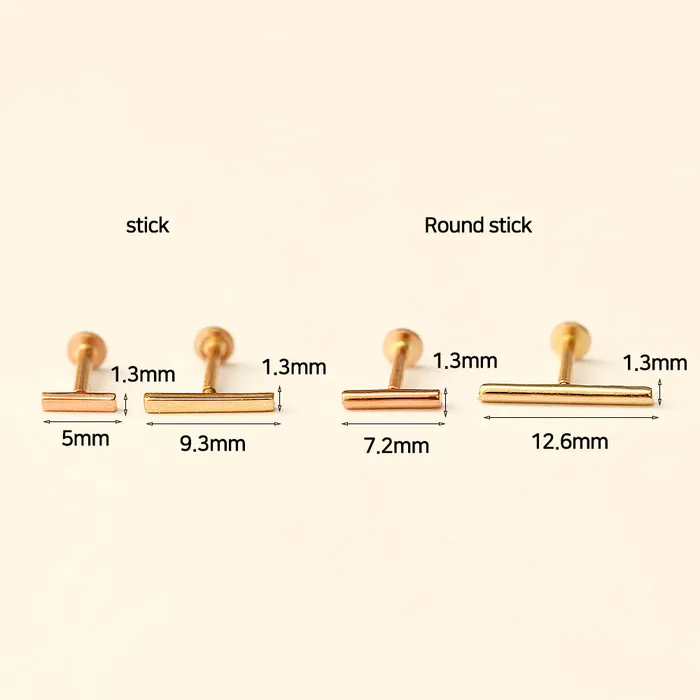 14K Gold Simple Stick Internally Threaded Labret Piercing 18G16G MinimalBijoux Rings