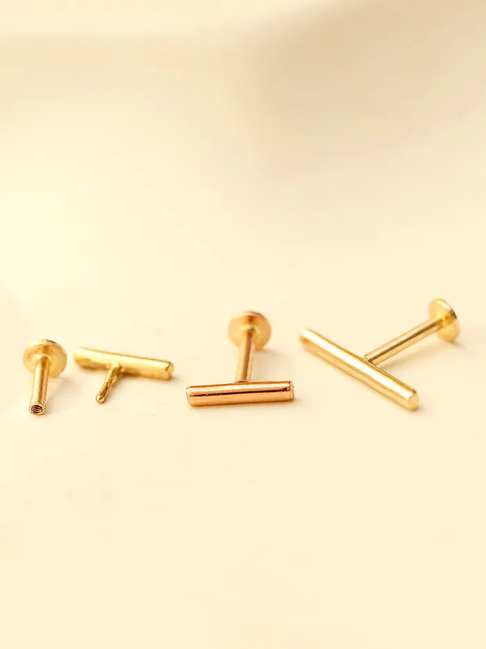 14K Gold Simple Stick Internally Threaded Labret Piercing 18G16G MinimalBijoux Rings