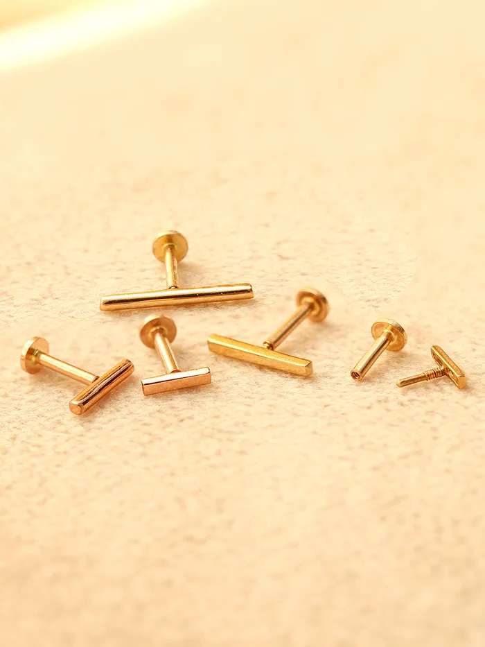 14K Gold Simple Stick Internally Threaded Labret Piercing 18G16G MinimalBijoux Rings