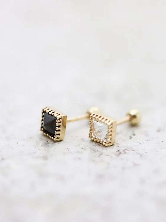 14K Gold Square CZ Cartilage Earring 18G16G MinimalBijoux Earrings