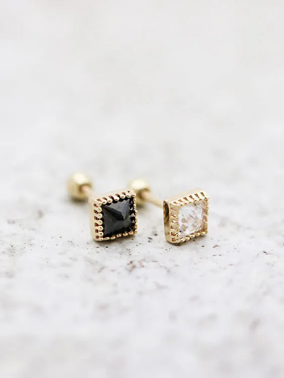 14K Gold Square CZ Cartilage Earring 18G16G MinimalBijoux Earrings