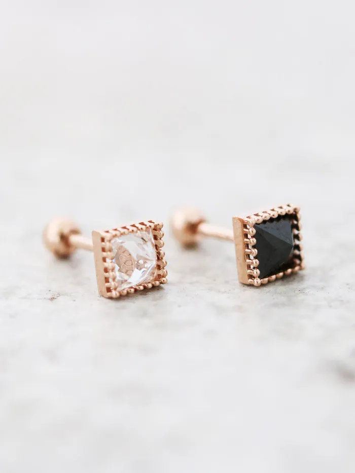 14K Gold Square CZ Cartilage Earring 18G16G MinimalBijoux Earrings