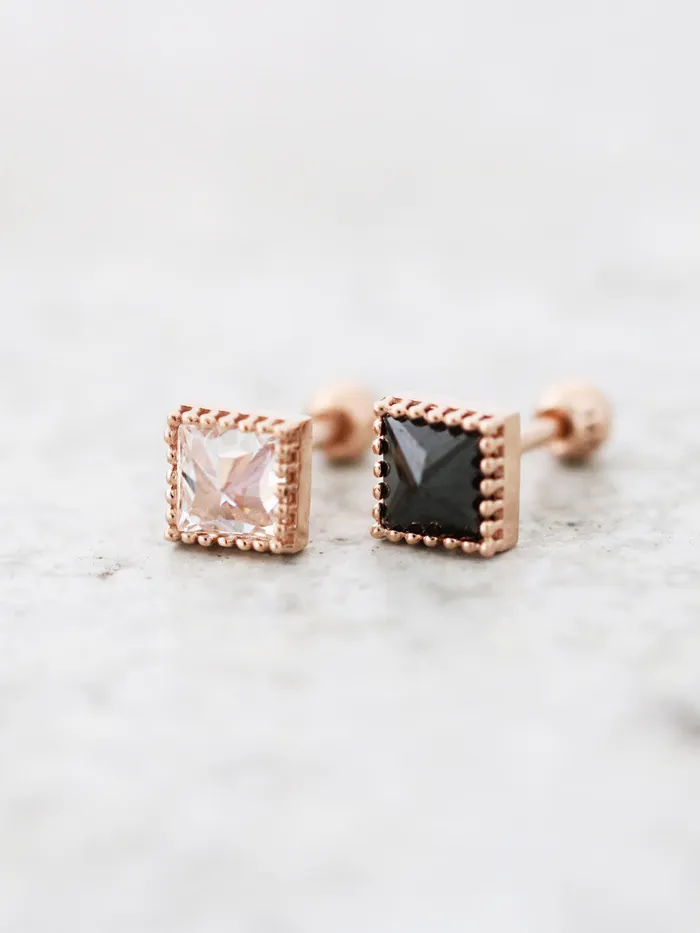 14K Gold Square CZ Cartilage Earring 18G16G MinimalBijoux Earrings