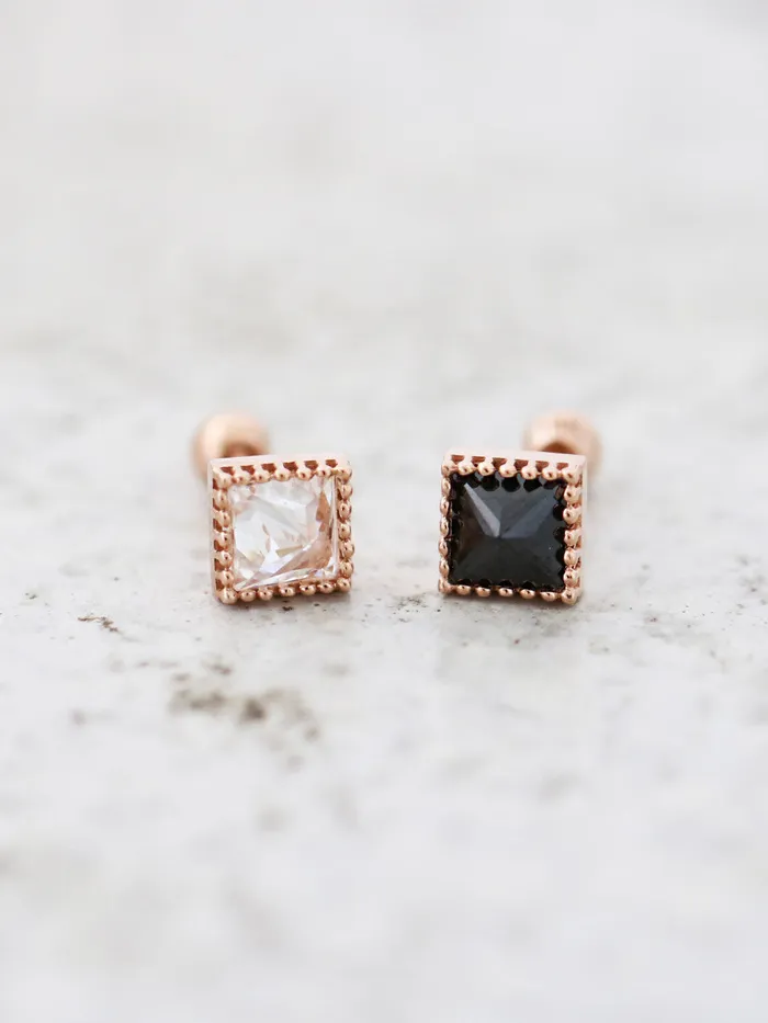 14K Gold Square CZ Cartilage Earring 18G16G MinimalBijoux Earrings
