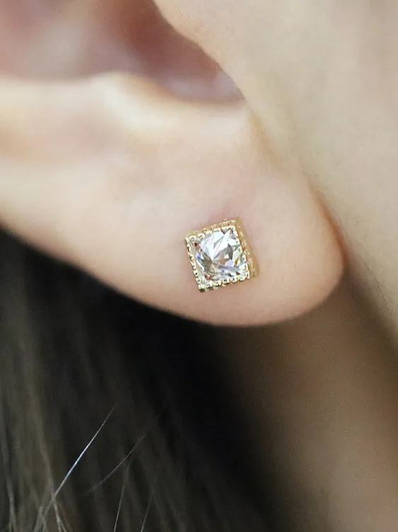 14K Gold Square CZ Cartilage Earring 18G16G MinimalBijoux Earrings