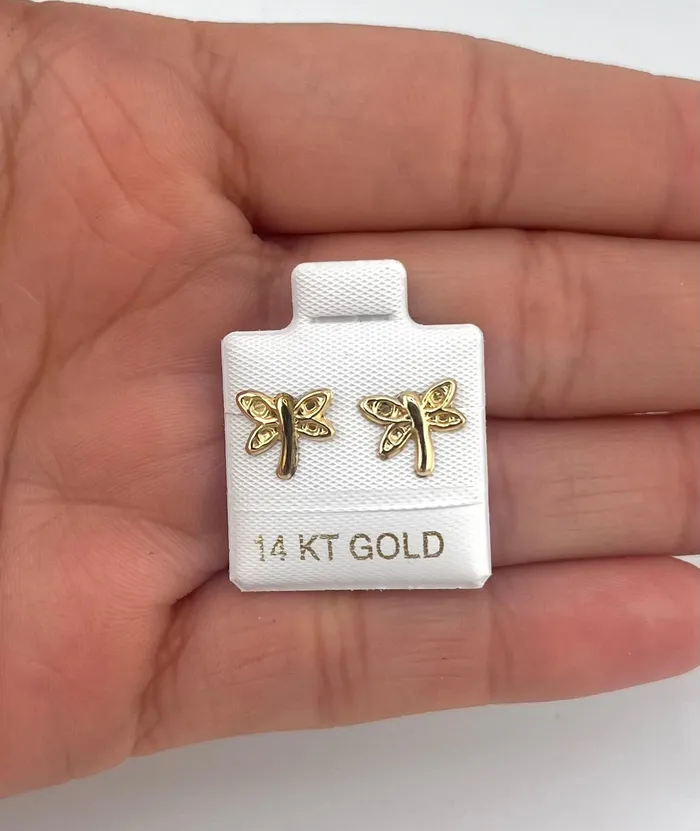 14K Gold Womens Dragonfly Earrings AB and J Earrings