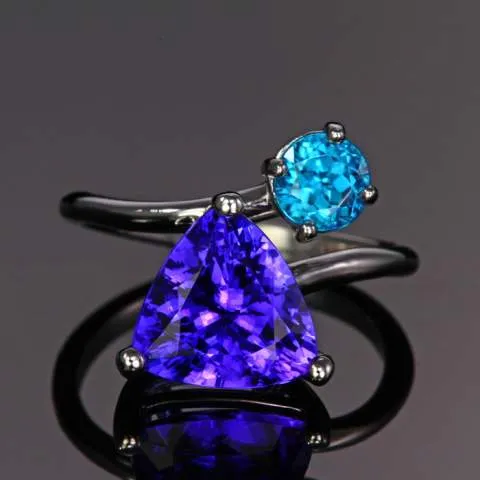 14K White Gold Tanzanite and Blue Zircon Ring Moriartys Gem Art Rings