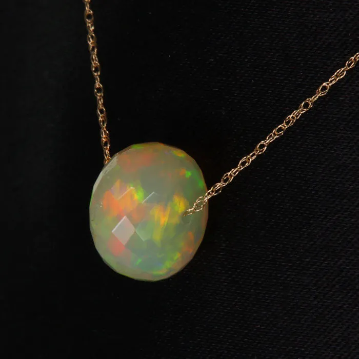 14k Yellow Gold Faceted Opal Bead Necklace 450ct Moriartys Gem Art Necklaces