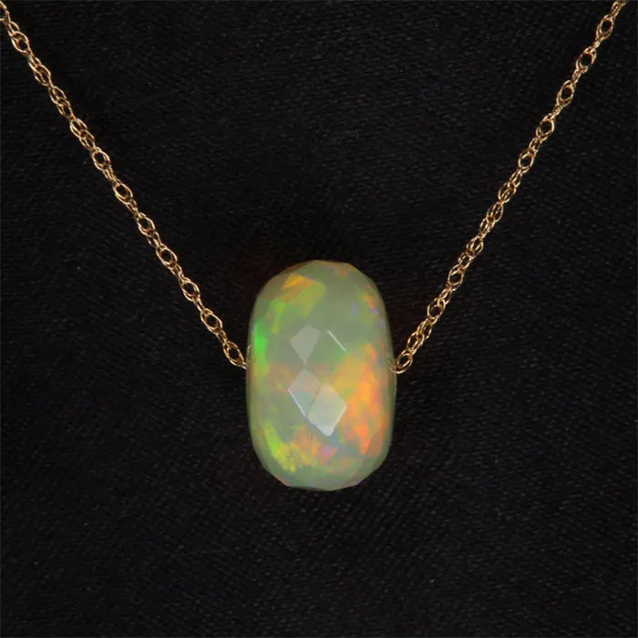 14k Yellow Gold Faceted Opal Bead Necklace 450ct Moriartys Gem Art Necklaces