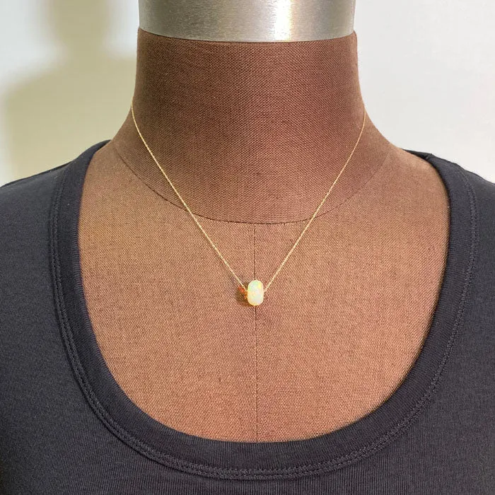 14k Yellow Gold Faceted Opal Bead Necklace 450ct Moriartys Gem Art Necklaces