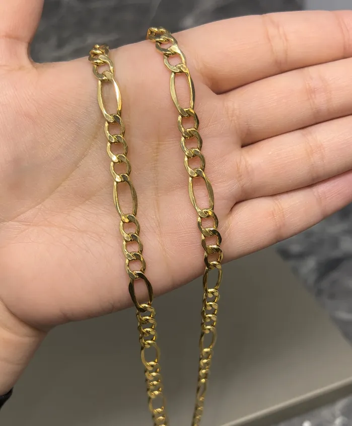 AB and J jewelry 14k Gold Solid Figaro Chain 6mm PreStyled Sets