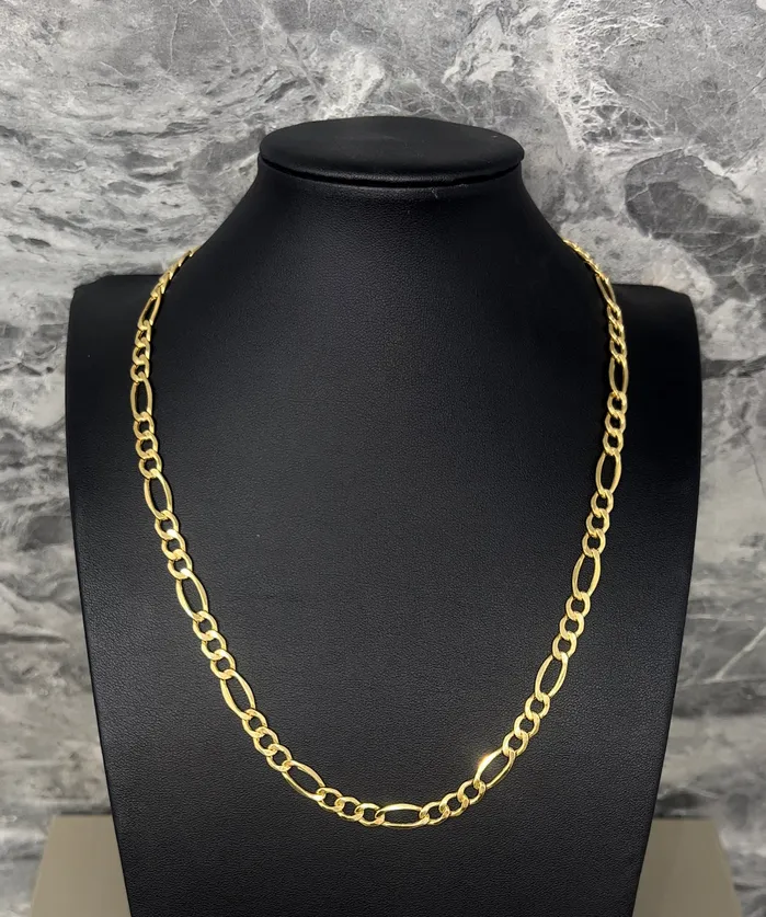 AB and J jewelry 14k Gold Solid Figaro Chain 6mm PreStyled Sets