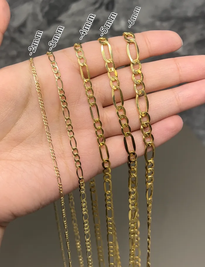 AB and J jewelry 14k Gold Solid Figaro Chain 6mm PreStyled Sets