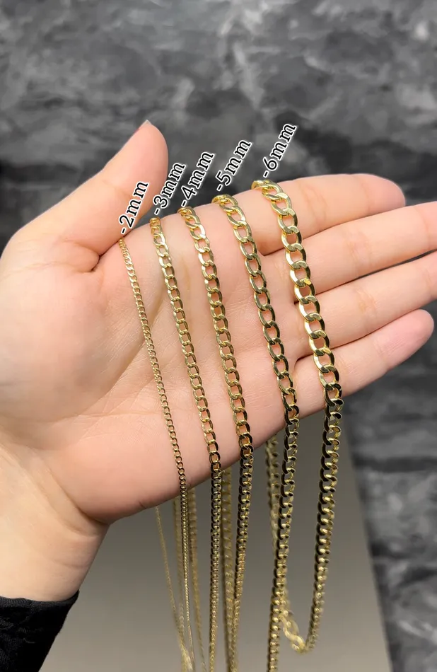 AB and J jewelry PreStyled Sets 14k Gold Solid Curb Chain 2mm