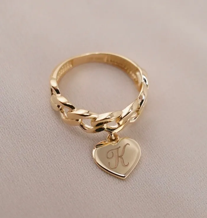 AB and J Rings 14k Gold Initial Cuban Ring