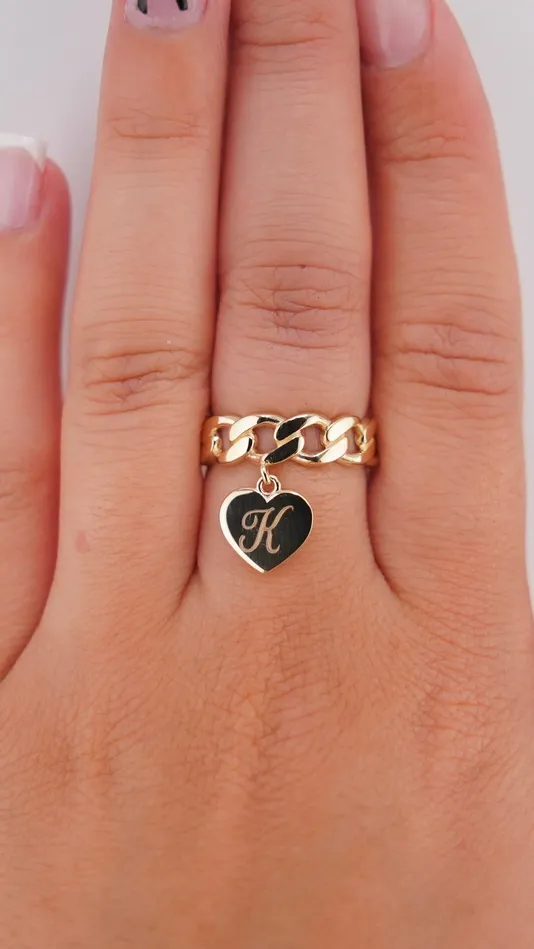 AB and J Rings 14k Gold Initial Cuban Ring