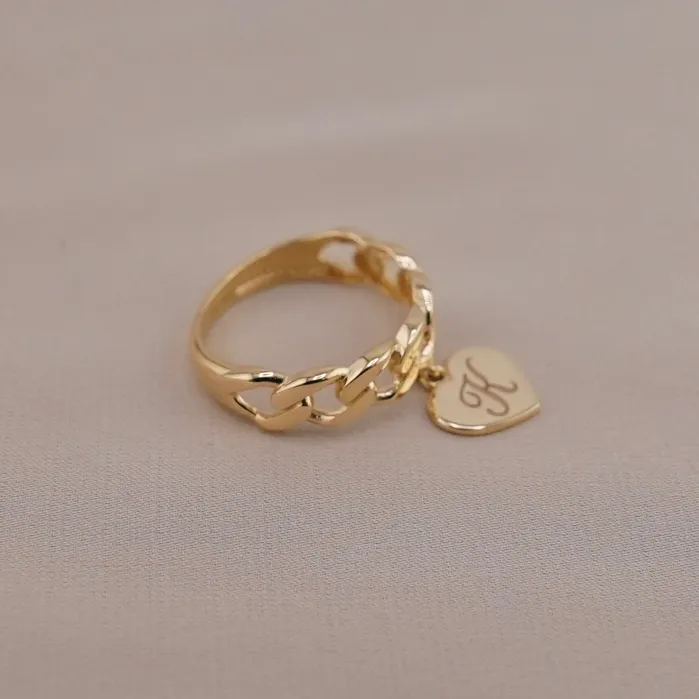 AB and J Rings 14k Gold Initial Cuban Ring