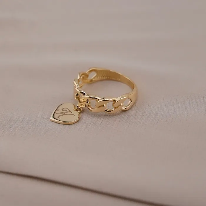 AB and J Rings 14k Gold Initial Cuban Ring