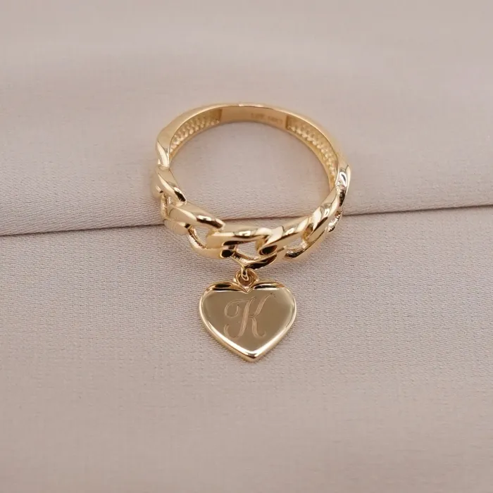 AB and J Rings 14k Gold Initial Cuban Ring