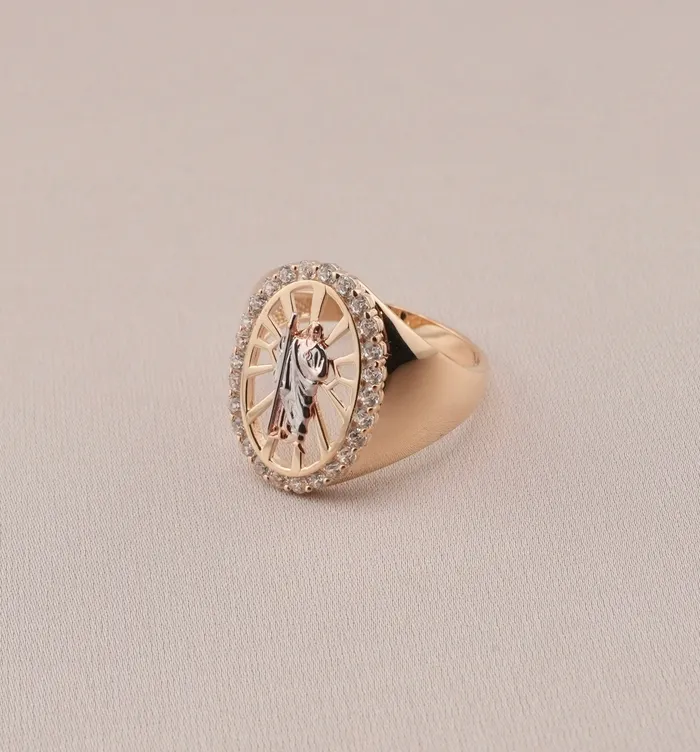 AB and J Rings 14K Gold San Judas Mens Ring RG1403